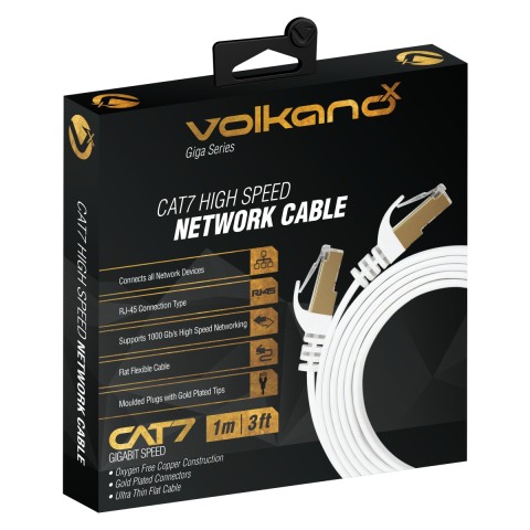 Volkano x giga serie cat 7 flat cable ethernet avec gold tips 25m