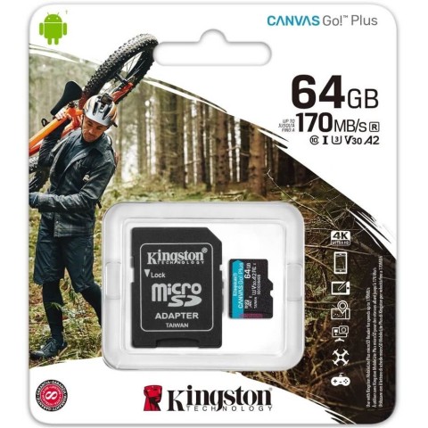 Microsd 64go kingston uhs-i c10 u3 +adapt. 170mb/s (tcp 2.80€ incl.)