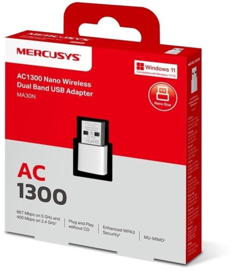 Mercusys ma30n - adaptateur usb wifi double bande nano ac1300n