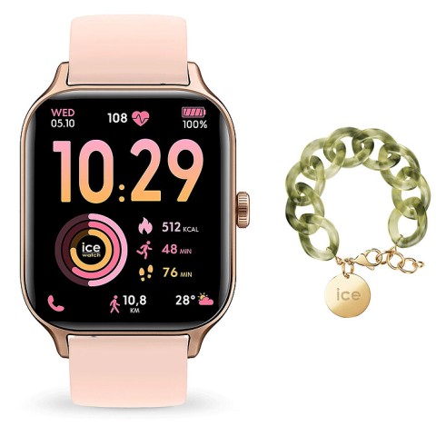 Ice watch ice fit rt 3.0 rose or + bracelet chaine opaline vert offert !