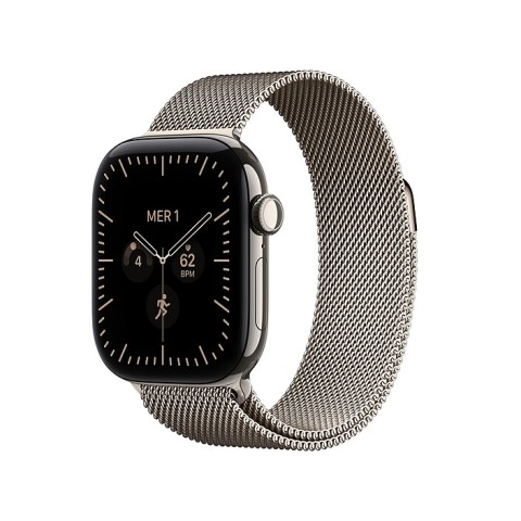 Apple watch series 12 gps + cellular 42 mm titane naturel bracelet milanais naturel