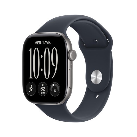 Apple Watch Series 12 GPS 46 mm Aluminium Gris sidéral Bracelet Sport Bleu marine M/L