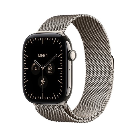 Apple watch series 12 gps + cellular 46 mm titane naturel bracelet milanais naturel m/l
