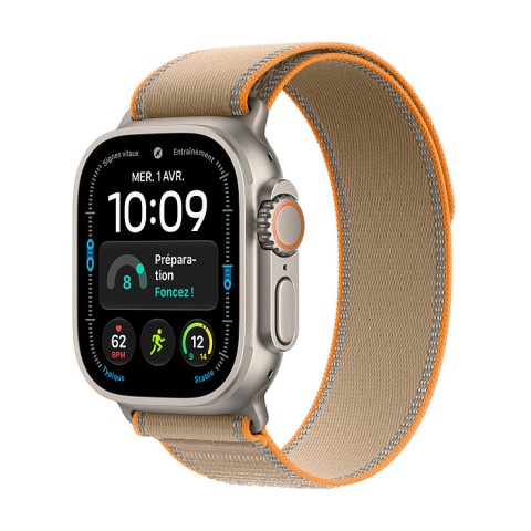 Apple watch ultra 4 gps + cellular 49 mm titane naturel boucle trail sable m/l