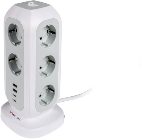 Multiprise tour verbatim 11 prises + 4 ports usb-c/a 2m (blanc) - 495
