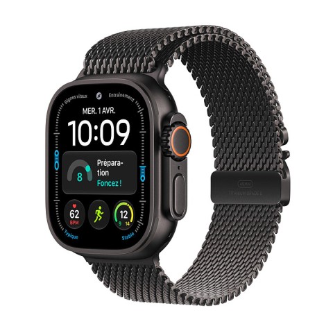 Apple watch ultra 4 gps + cellular 49 mm titane noir bracelet milanais titane noir l